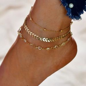 3 pc Gold Ankle Bracelet Anklet Beach Jewelry Boho